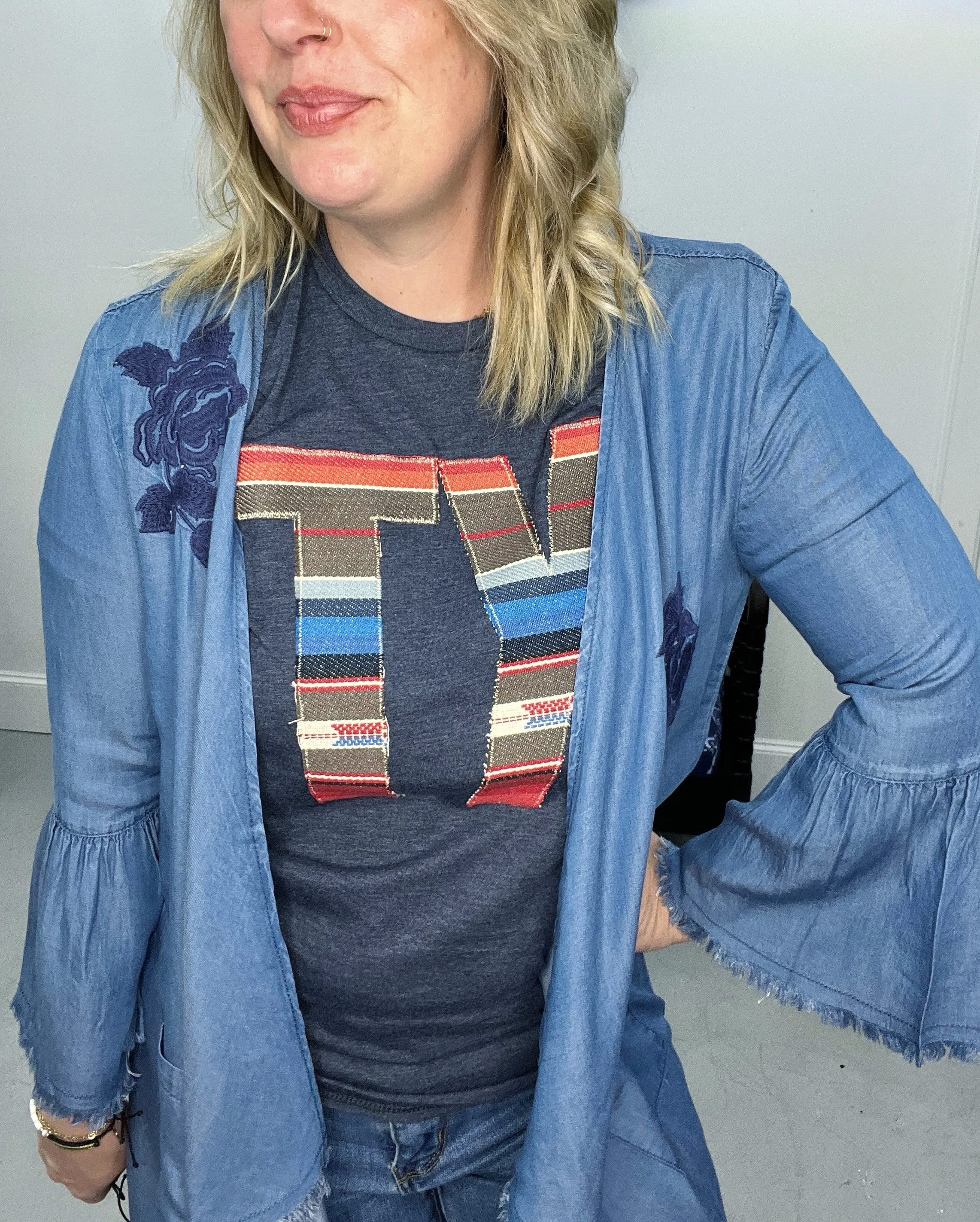 Last Call Botanic Embroidered Denim Cardigan