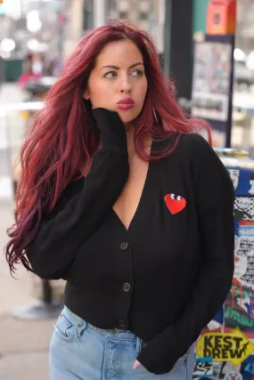 Lauren Moshi Heart Face Patch Cardigan in Black