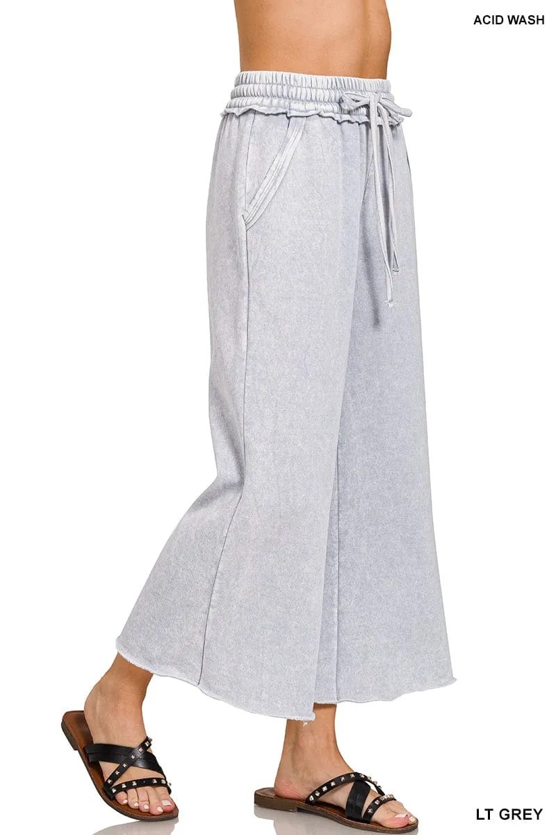 Light Grey Acid Wash Fleece Palazzo Sweatpants