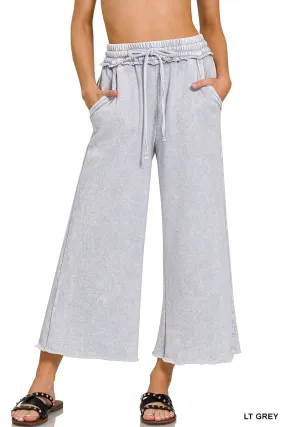 Light Grey Acid Wash Fleece Palazzo Sweatpants