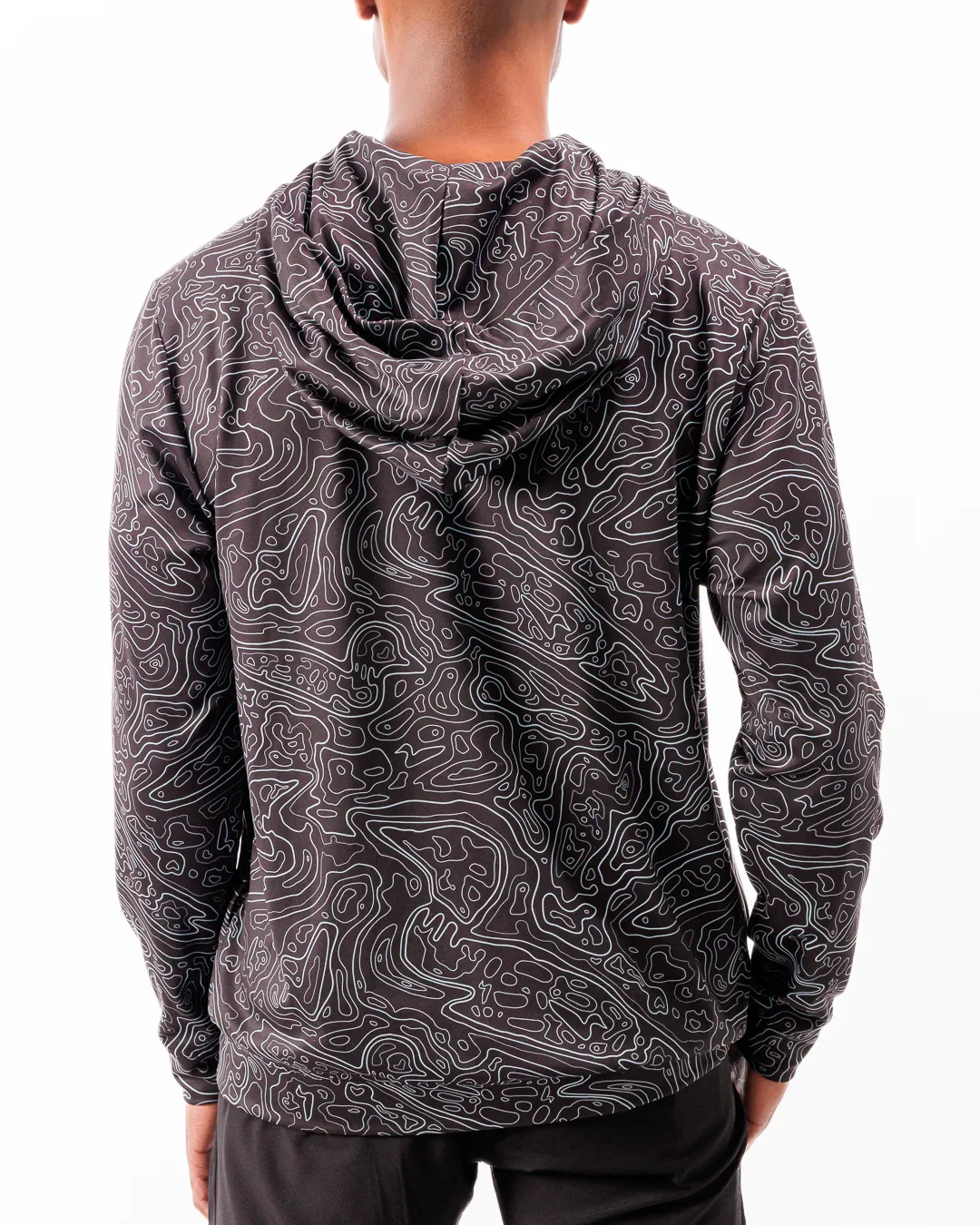Loon Lake Topographic Men's Zip Hoodie - Black