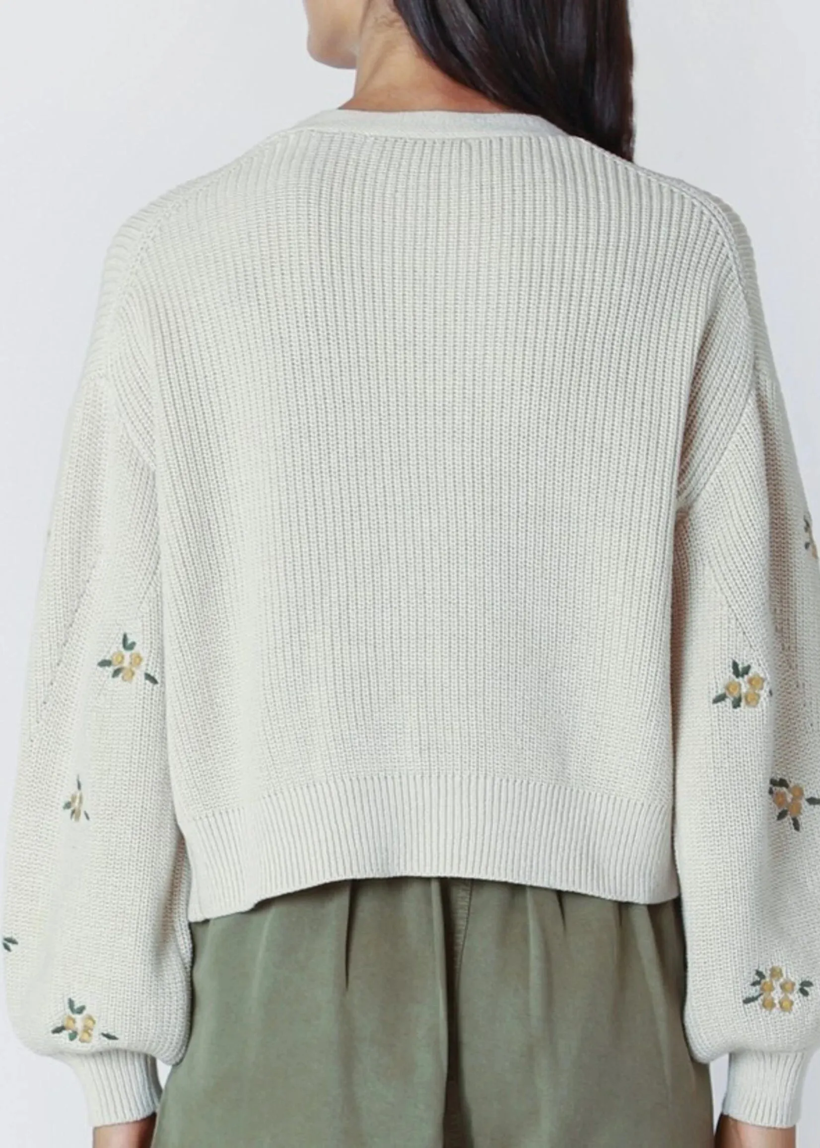 LS EMBROIDERED CARDIGAN "NATURAL"