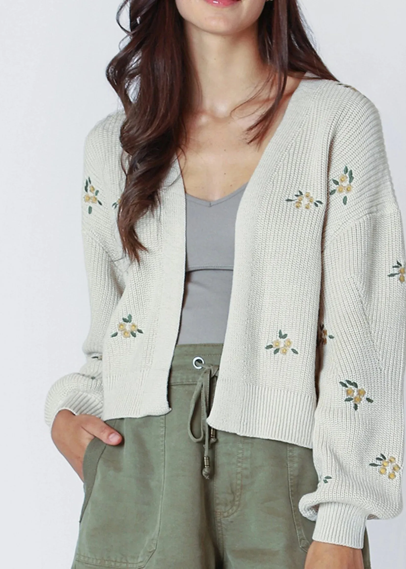 LS EMBROIDERED CARDIGAN "NATURAL"