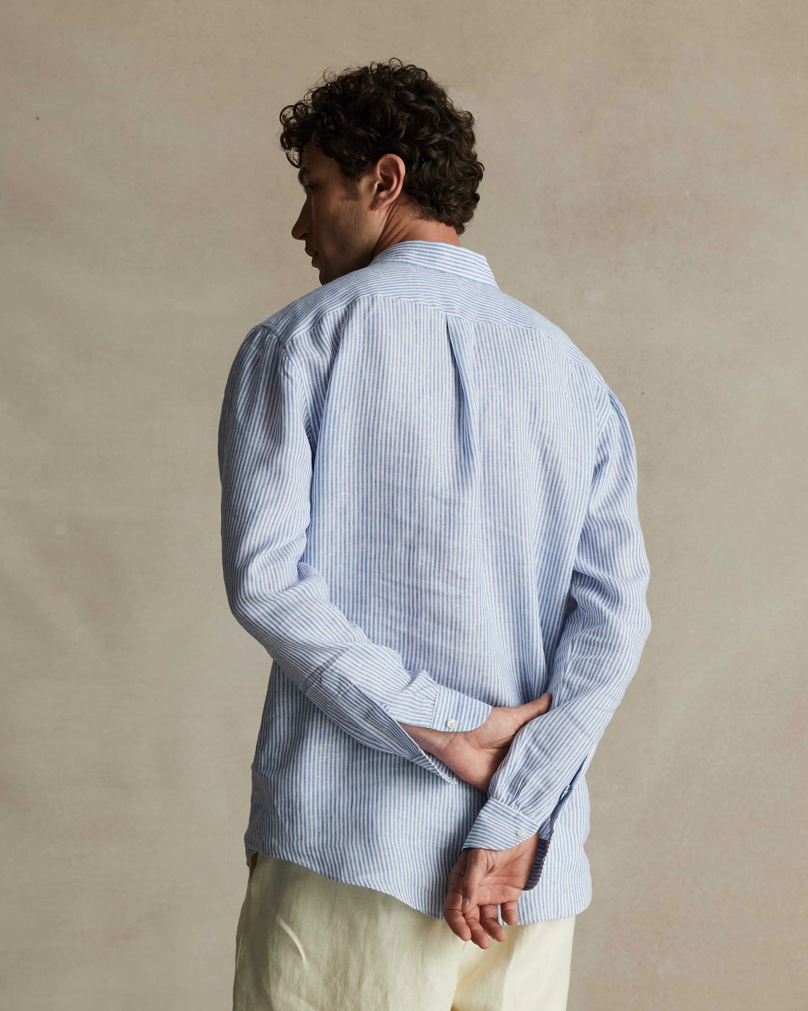 Mid Blue Stripe Linen Popover