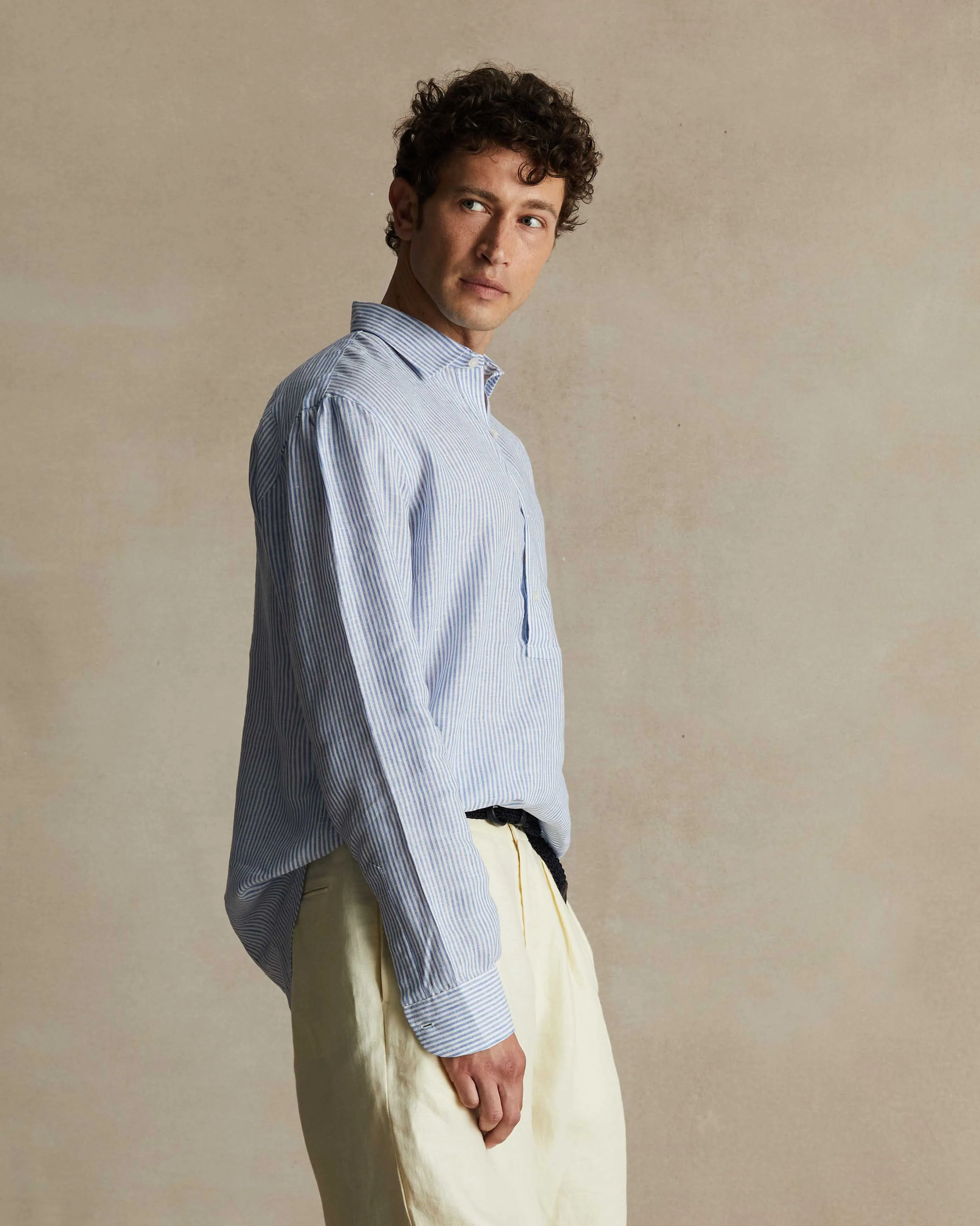 Mid Blue Stripe Linen Popover