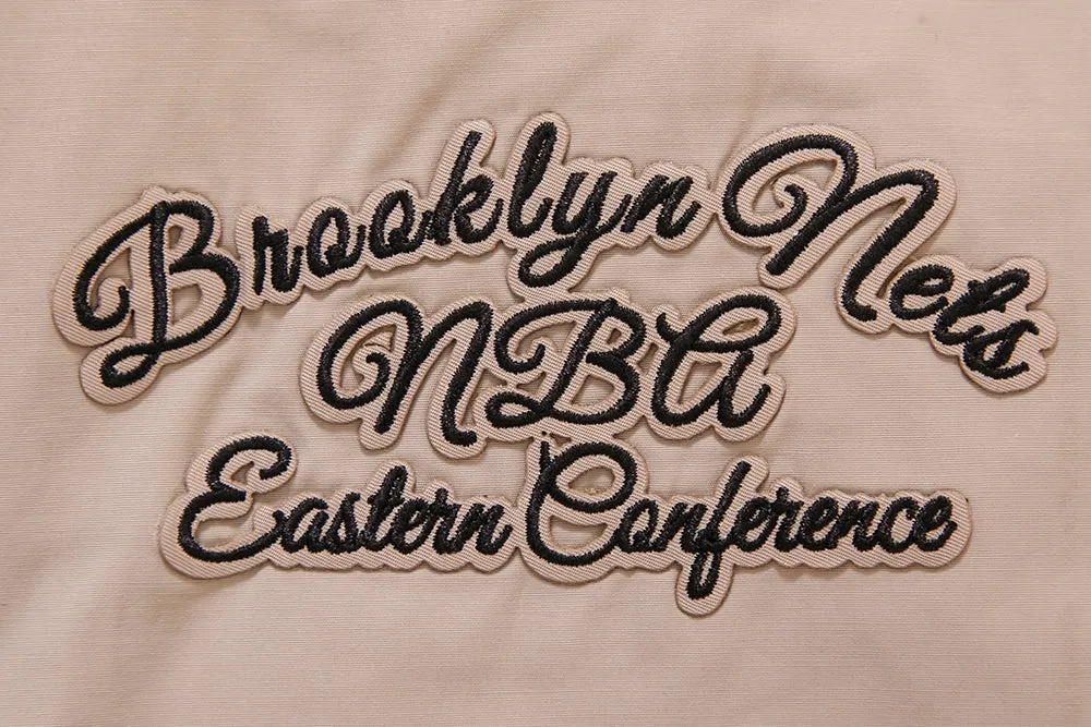 NBA BROOKLYN NETS HYBRID WOVEN MEN'S FZ PO HOODIE (KHAKI)