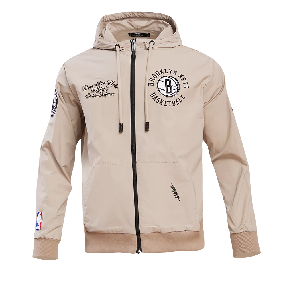 NBA BROOKLYN NETS HYBRID WOVEN MEN'S FZ PO HOODIE (KHAKI)