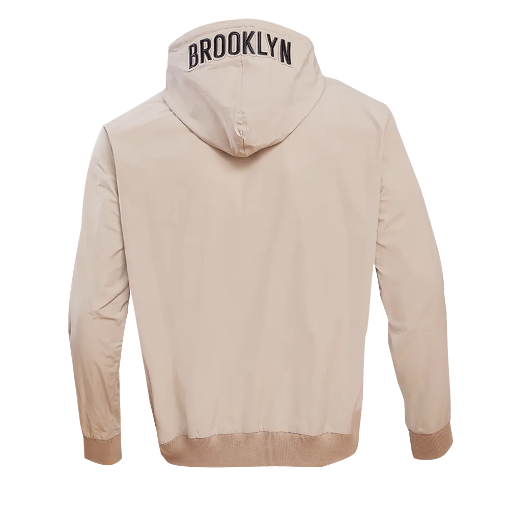 NBA BROOKLYN NETS HYBRID WOVEN MEN'S FZ PO HOODIE (KHAKI)