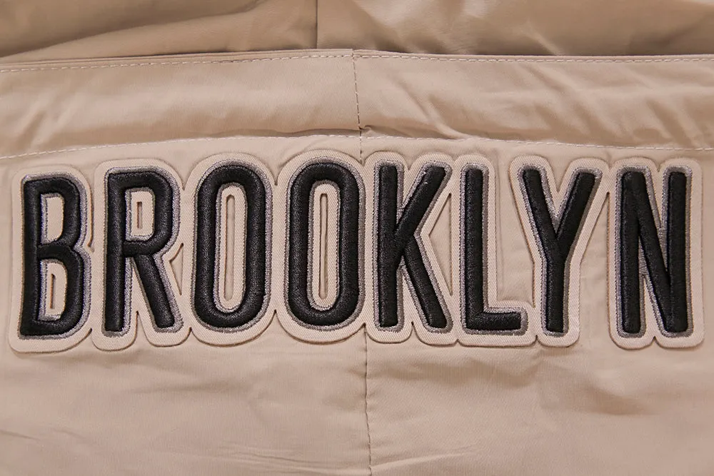 NBA BROOKLYN NETS HYBRID WOVEN MEN'S FZ PO HOODIE (KHAKI)