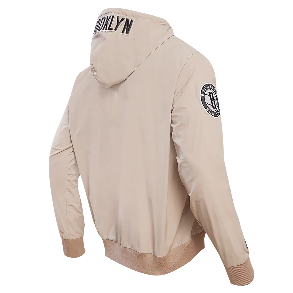 NBA BROOKLYN NETS HYBRID WOVEN MEN'S FZ PO HOODIE (KHAKI)