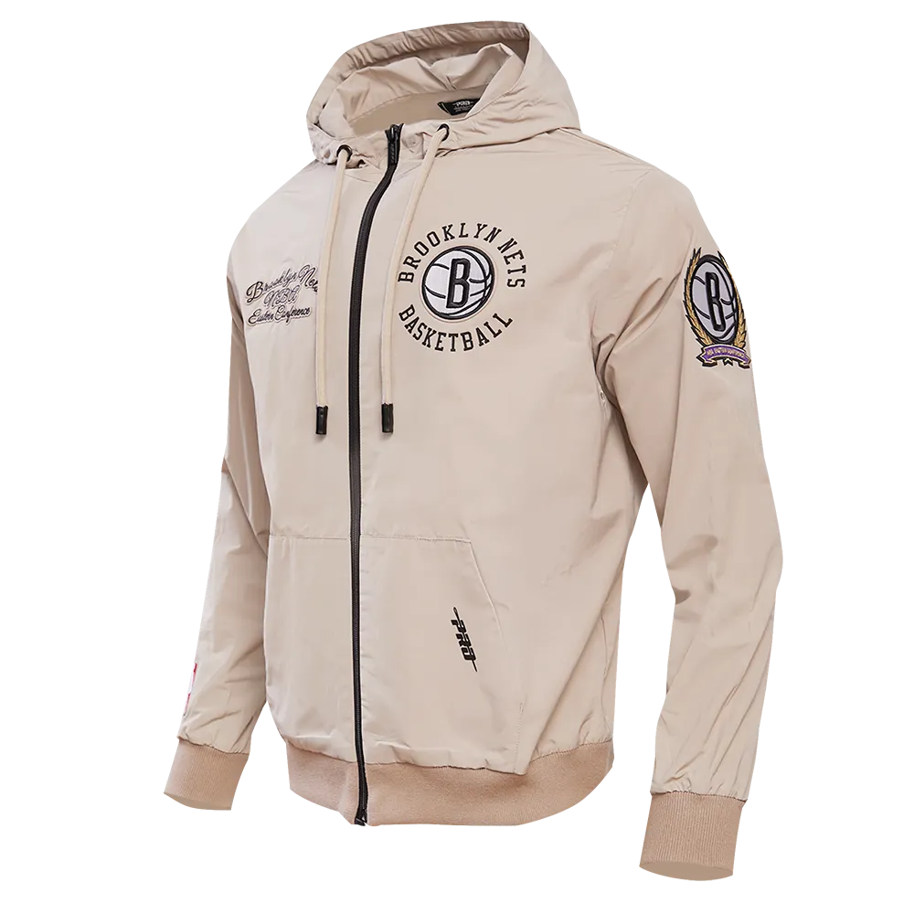 NBA BROOKLYN NETS HYBRID WOVEN MEN'S FZ PO HOODIE (KHAKI)