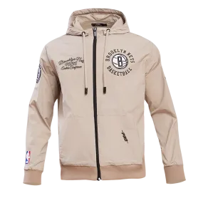 NBA BROOKLYN NETS HYBRID WOVEN MEN'S FZ PO HOODIE (KHAKI)