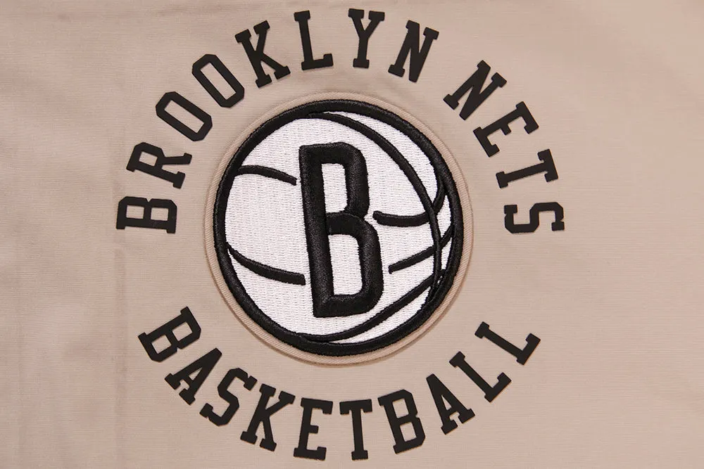 NBA BROOKLYN NETS HYBRID WOVEN MEN'S FZ PO HOODIE (KHAKI)