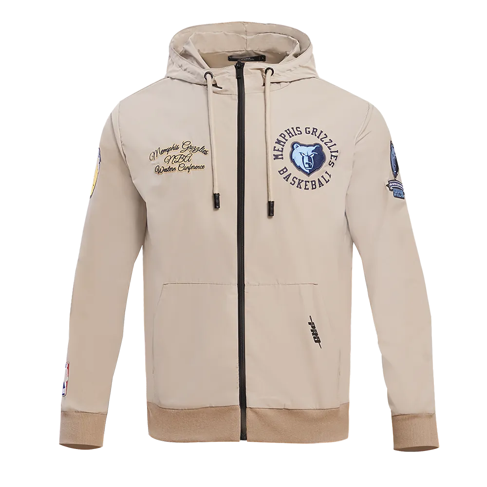 NBA MEMPHIS GRIZZLIES HYBRID MEN'S WOVEN FZ PO HOODIE (KHAKI)