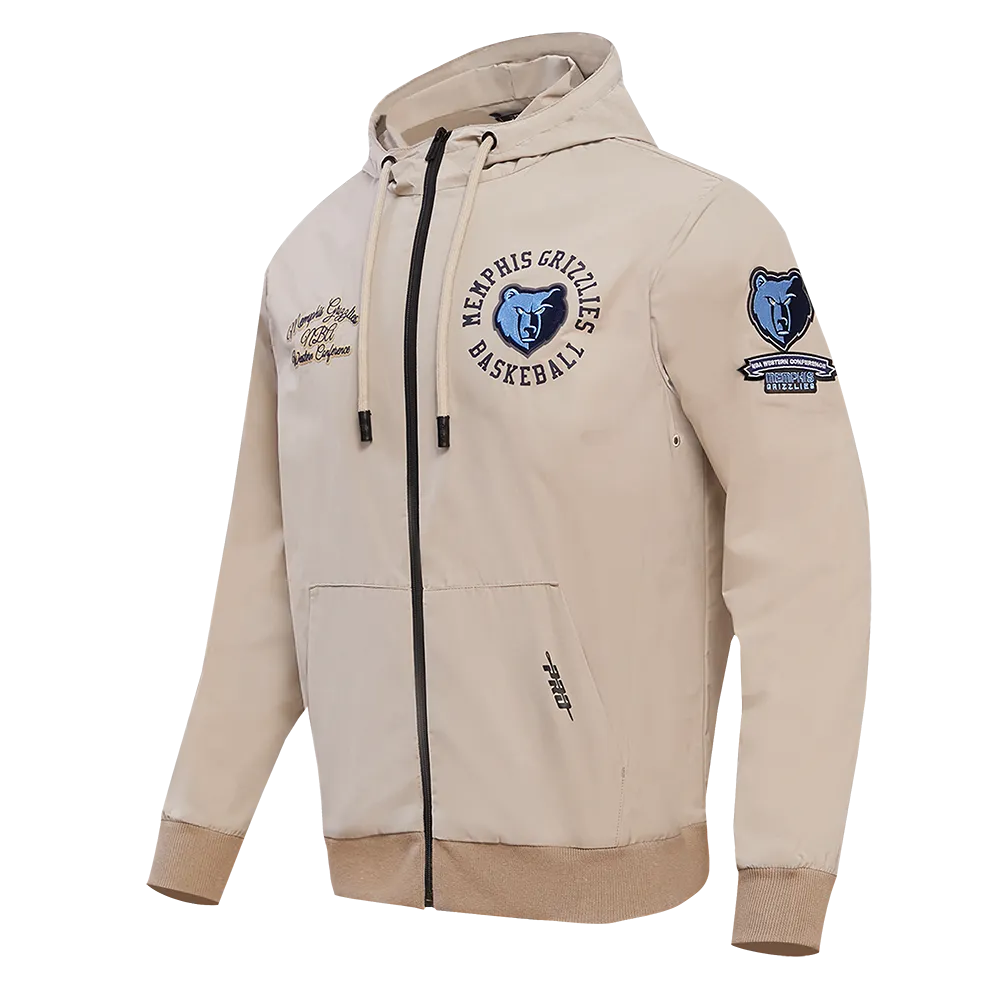 NBA MEMPHIS GRIZZLIES HYBRID MEN'S WOVEN FZ PO HOODIE (KHAKI)