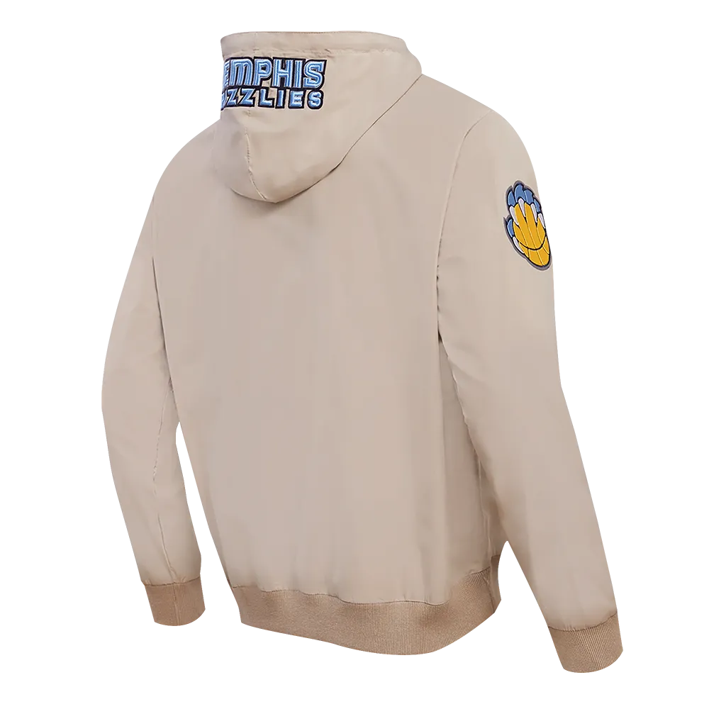 NBA MEMPHIS GRIZZLIES HYBRID MEN'S WOVEN FZ PO HOODIE (KHAKI)