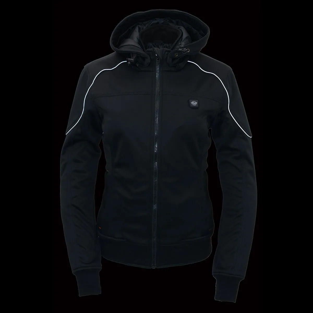 Nexgen Heat MPL2761SET Women's Black 'Heated' Soft Shell Racing Style Heated Jacket for Hiking Riding w/ Battery