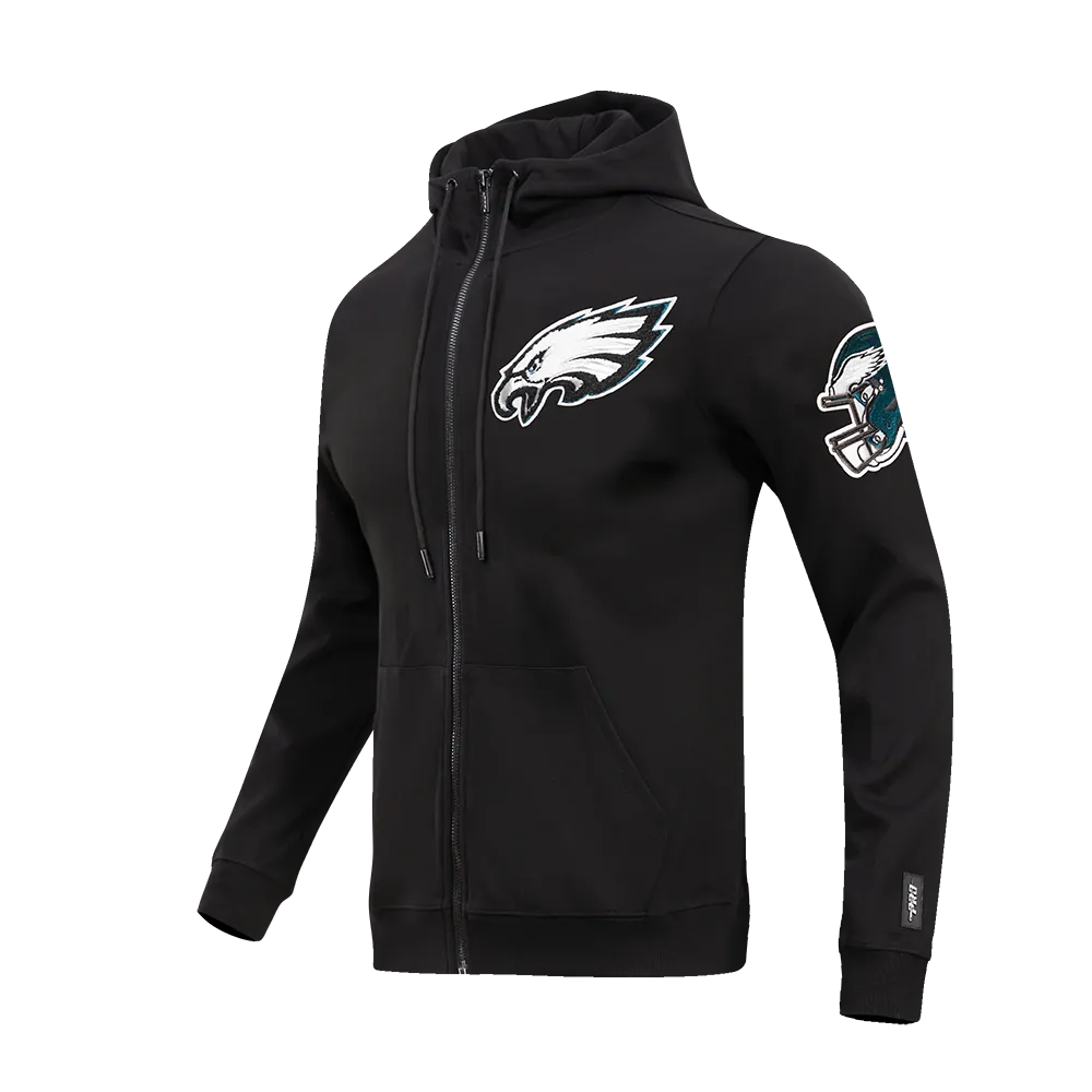 NFL PHILADELPHIA EAGLES CLASSIC CHENILLE MEN'S DK FZ HOODIE (BLACK)