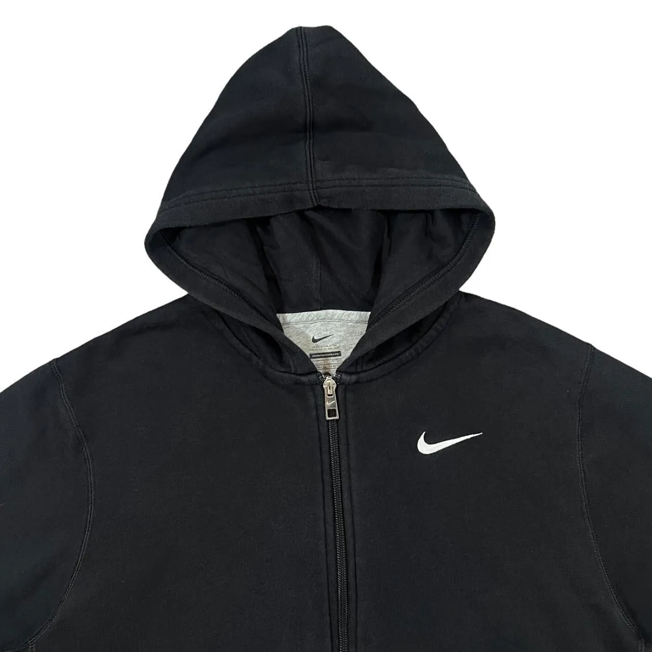 NIKE Classic Embroidered Mini Swoosh Logo Black Zip Hoodie