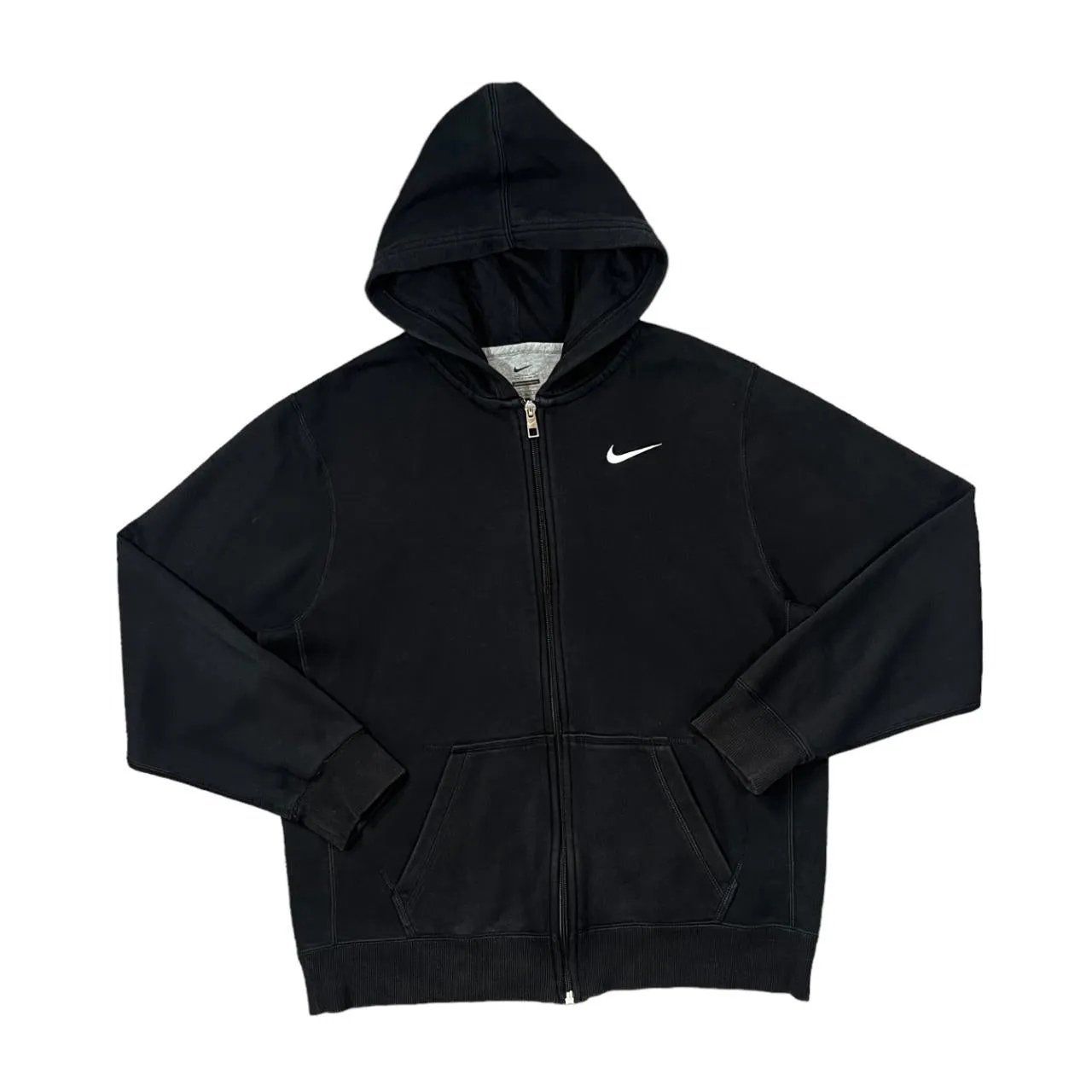 NIKE Classic Embroidered Mini Swoosh Logo Black Zip Hoodie