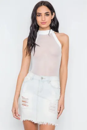 Off-White Mash Sheer Mock Neck Sleeveless Bodysuit /3-2-1