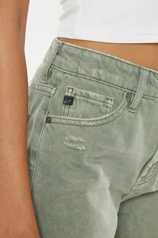Olive High Waist Raw Hem KanCan Shorts