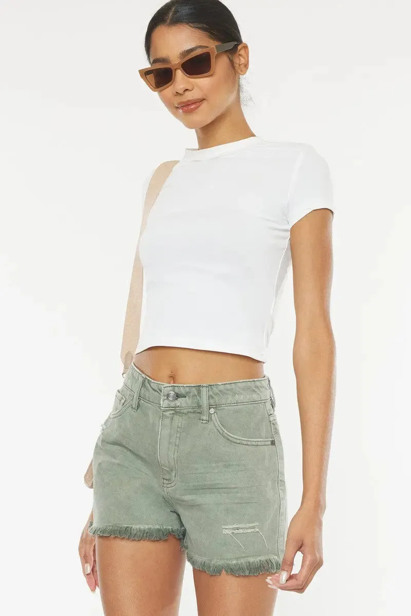 Olive High Waist Raw Hem KanCan Shorts