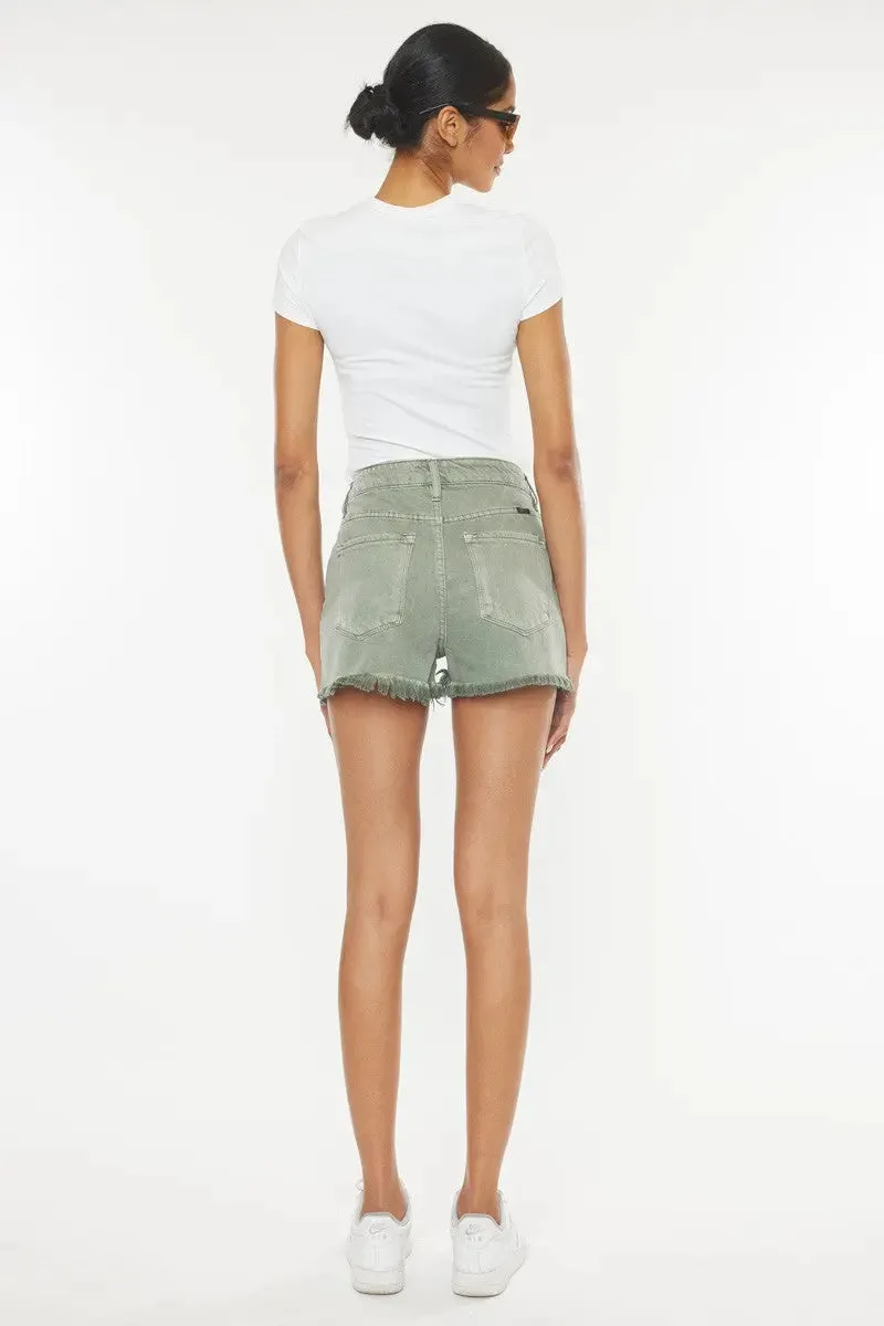 Olive High Waist Raw Hem KanCan Shorts