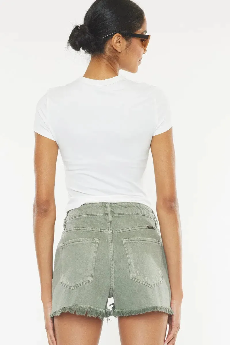Olive High Waist Raw Hem KanCan Shorts