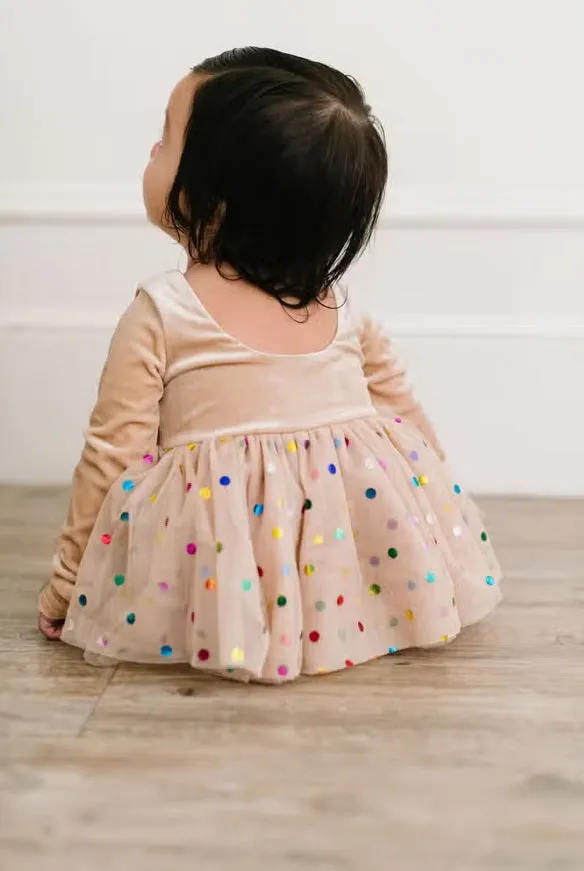 Ollie Jay Velvet & Confetti Tulle Ballet Back Bodysuit Dress - Cream