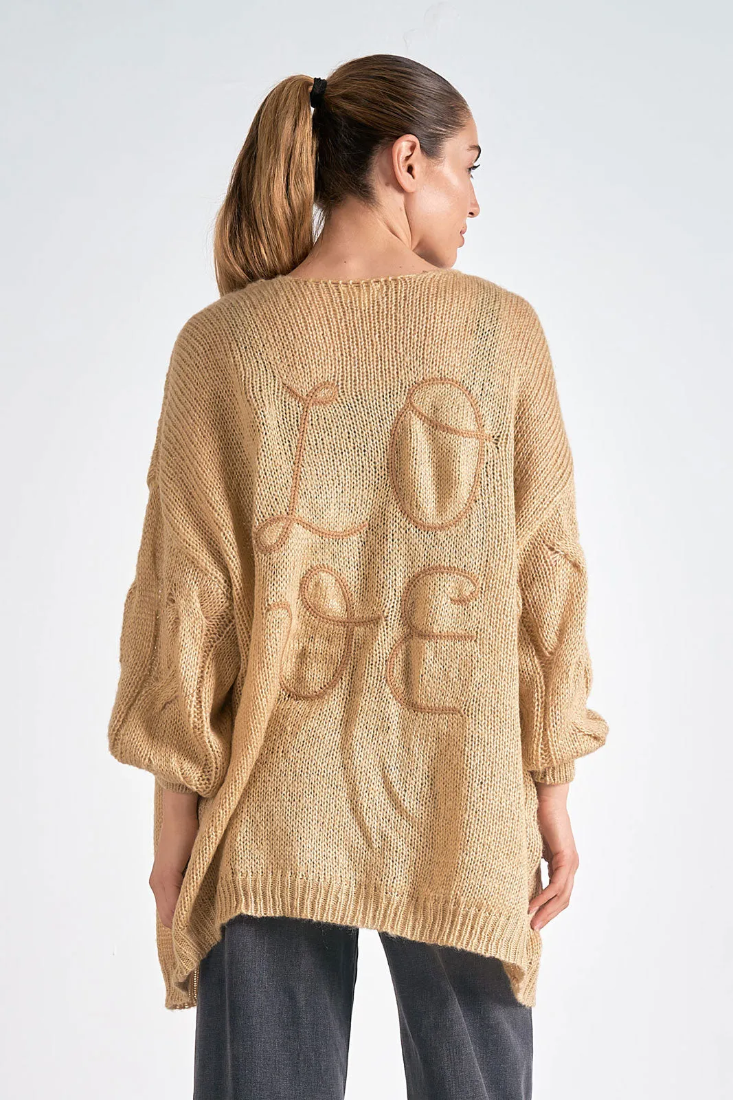 Oversized 'Love' Embroidered Cardigan