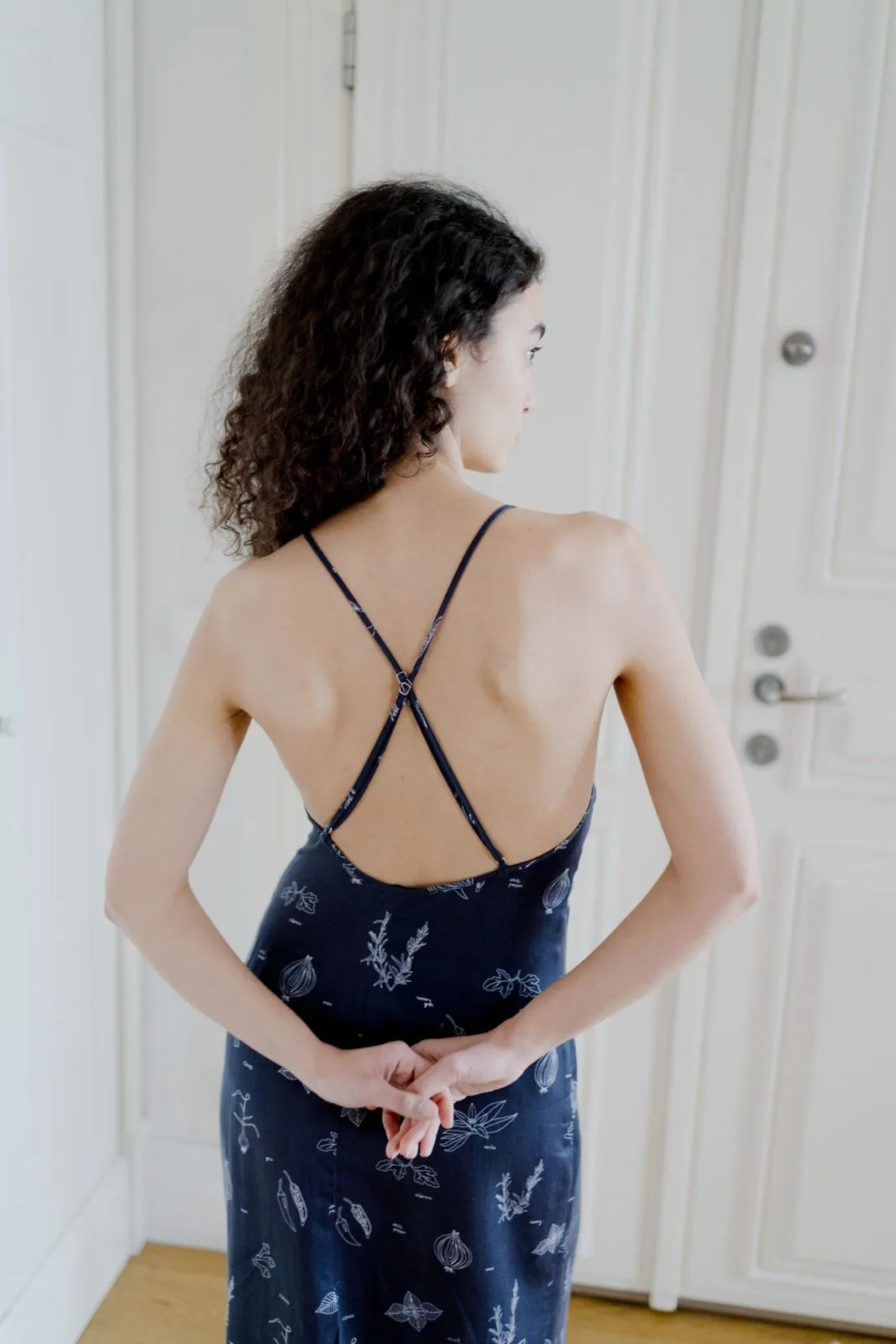 Phoebe Dress - Navy Veggie Print