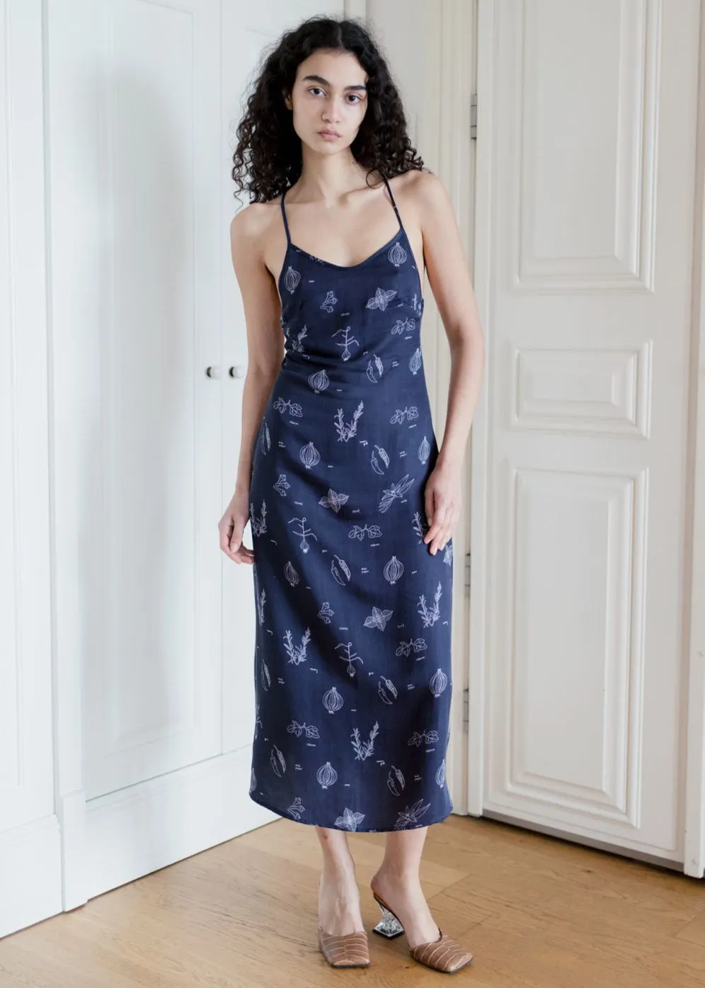 Phoebe Dress - Navy Veggie Print