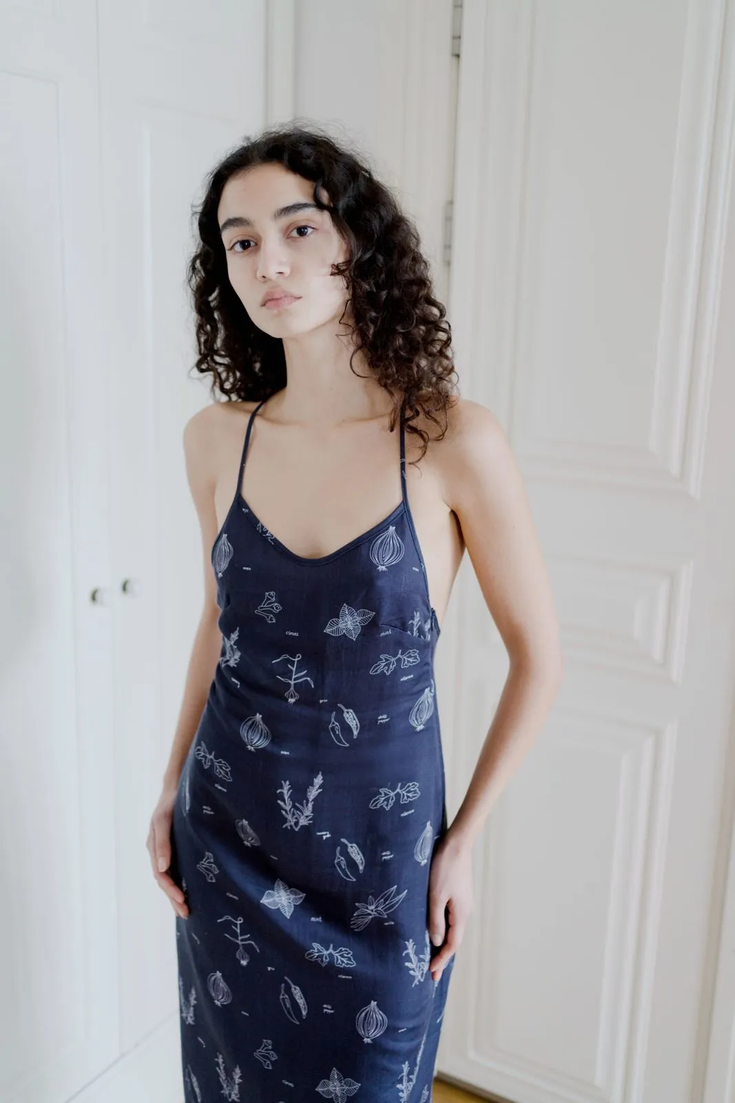 Phoebe Dress - Navy Veggie Print