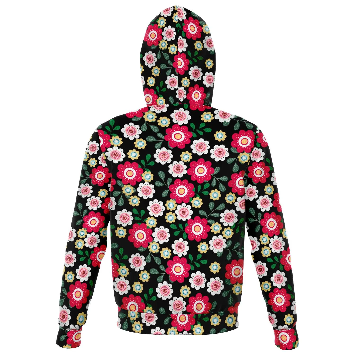 Pink Flowers Zip Up Hoodie, Floral Front Zip Pocket Men Women Adult Aesthetic Graphic Cotton Hooded Sweatshirt