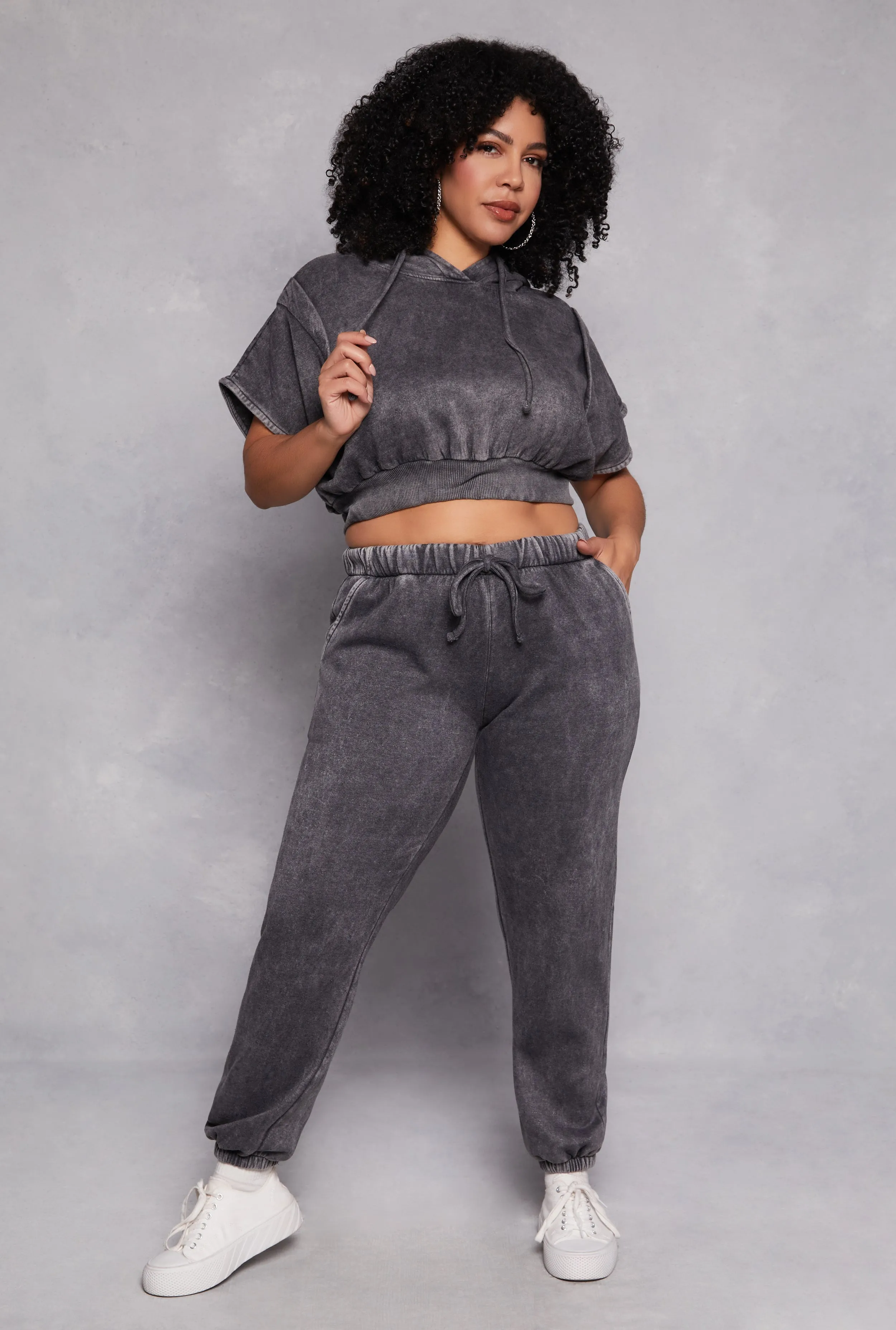 Plus Size Acid Wash High Waist Sweatpants