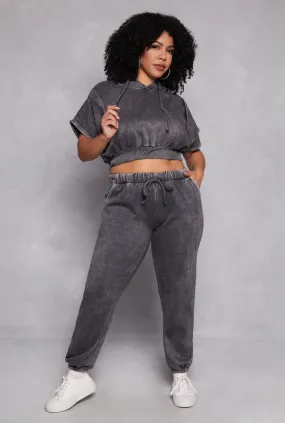Plus Size Acid Wash High Waist Sweatpants