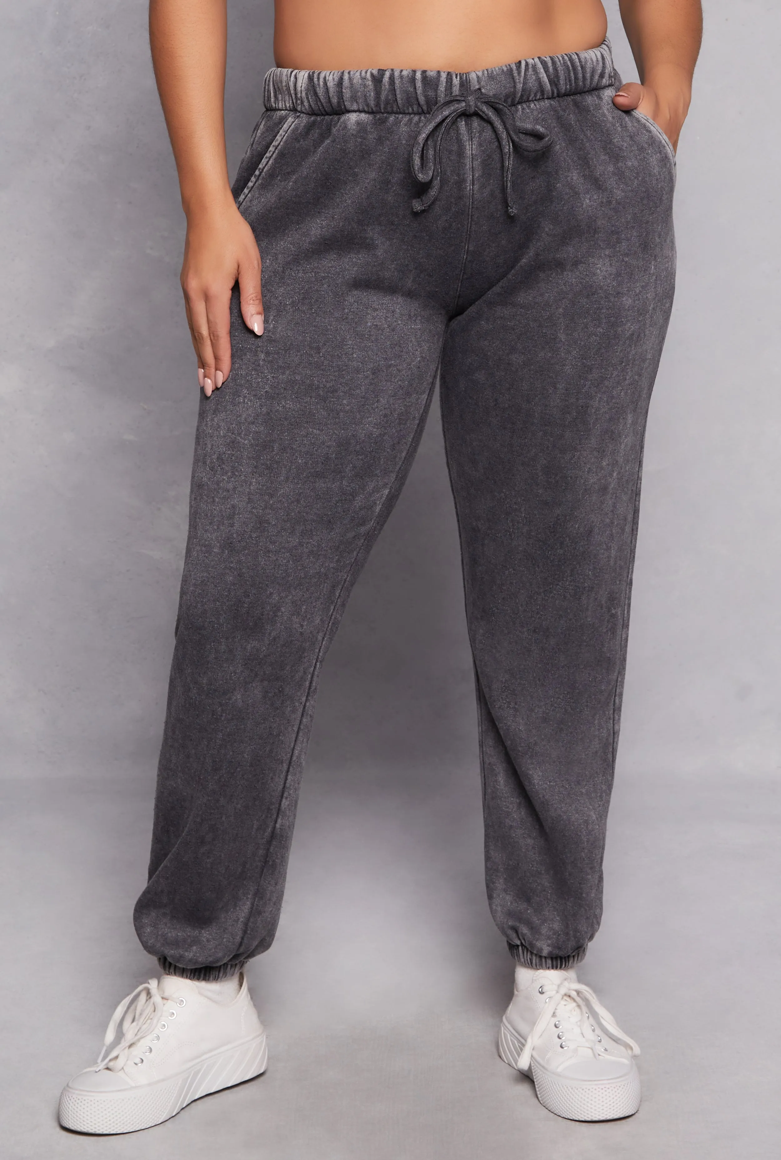 Plus Size Acid Wash High Waist Sweatpants