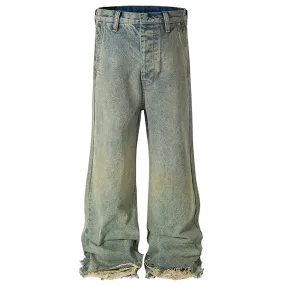 Retro Wash Denim Jeans with Frayed Ankle Hem