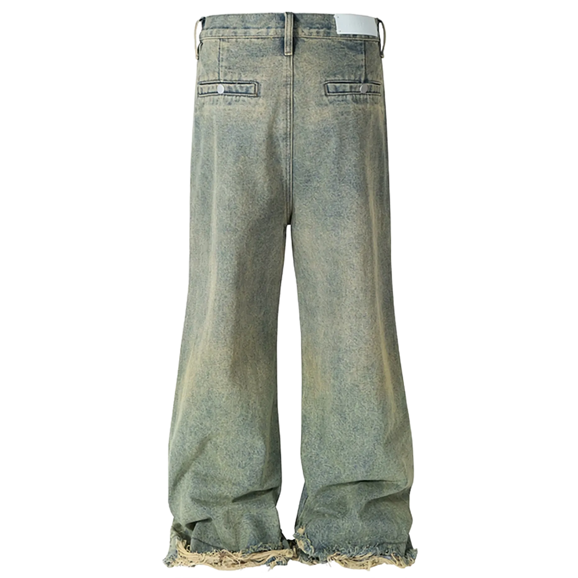 Retro Wash Denim Jeans with Frayed Ankle Hem