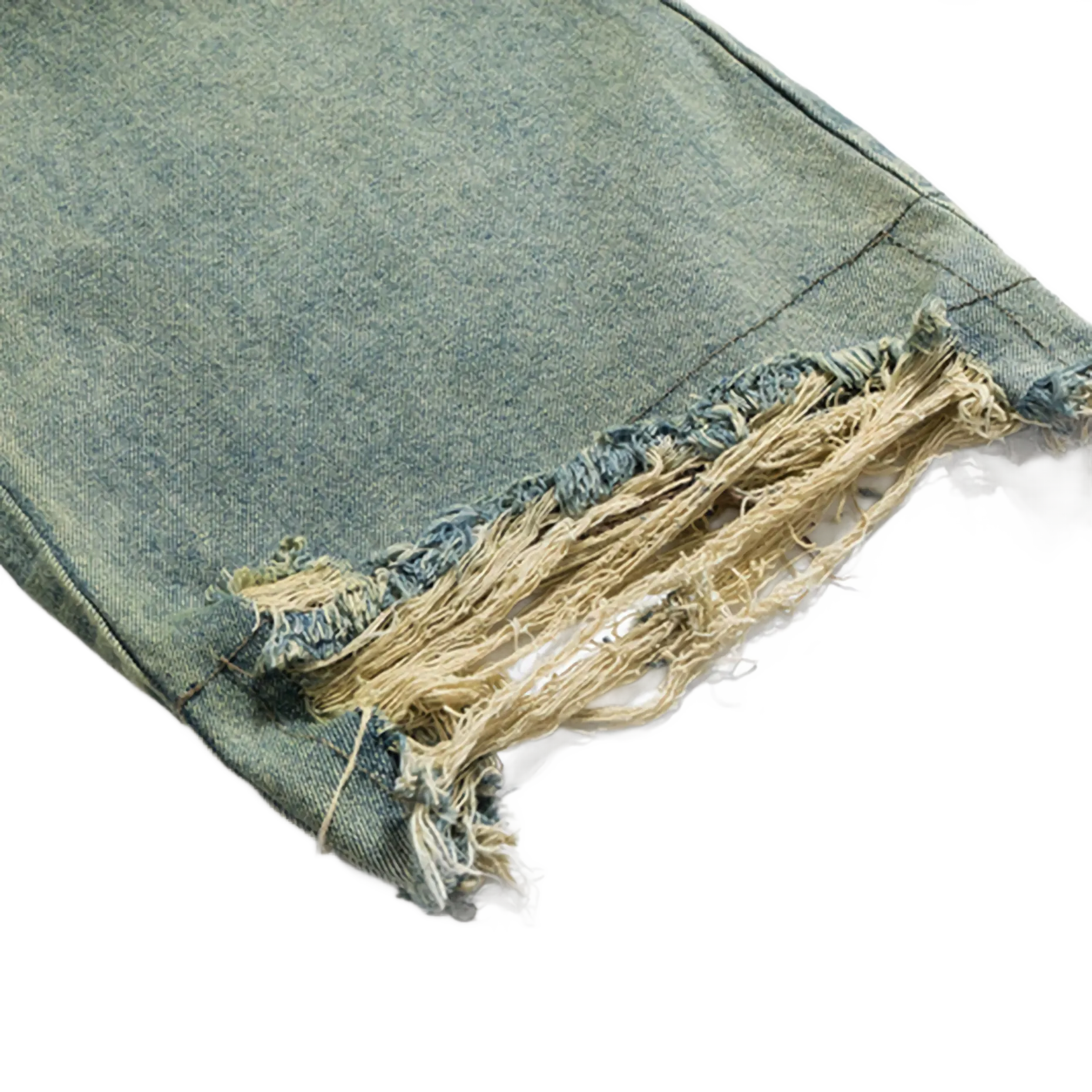 Retro Wash Denim Jeans with Frayed Ankle Hem