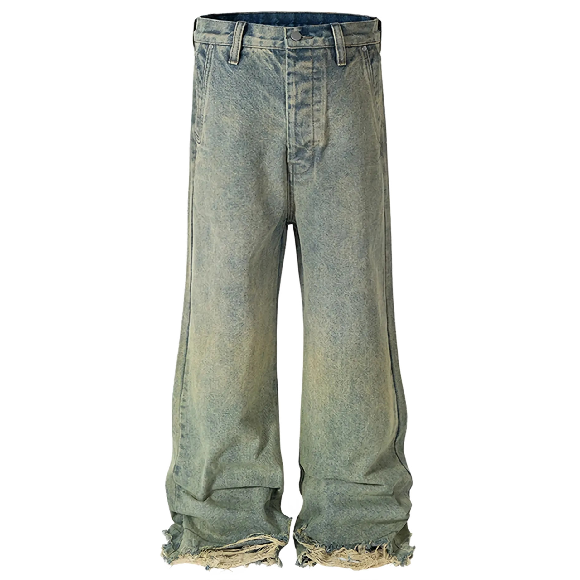 Retro Wash Denim Jeans with Frayed Ankle Hem