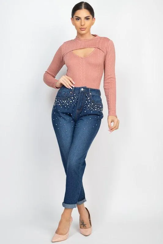 Rhinestones Denim Mom Jeans