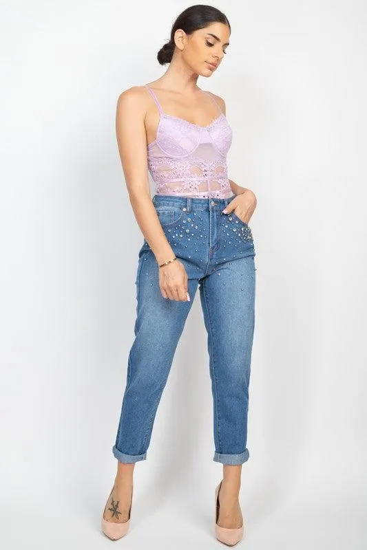Rhinestones Denim Mom Jeans