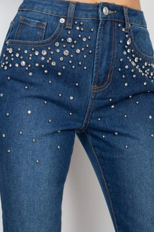Rhinestones Denim Mom Jeans