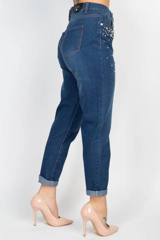 Rhinestones Denim Mom Jeans