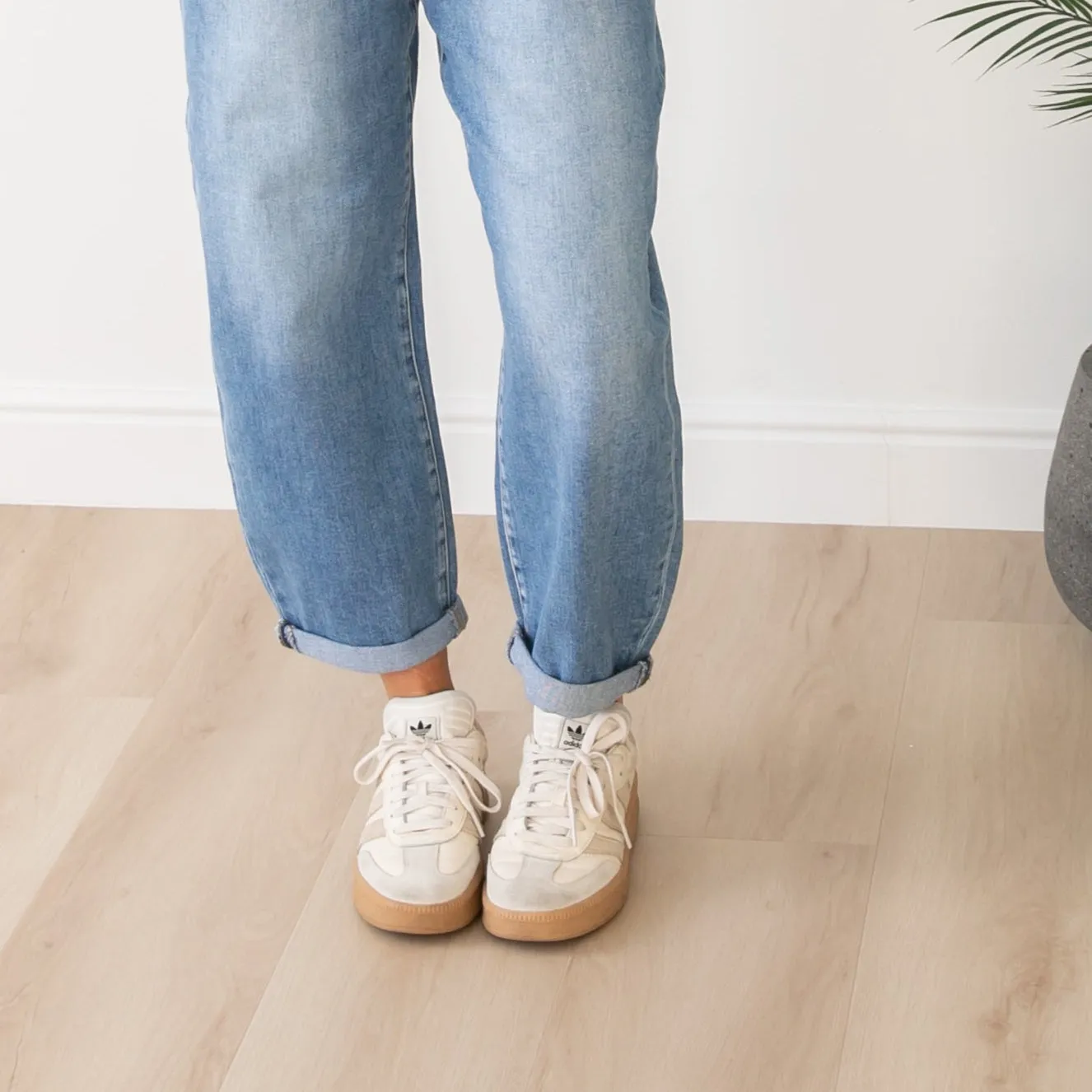 Risen High Rise Medium Wash Cuffed Barrel Jeans