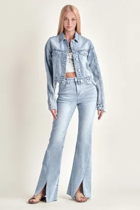 RISEN JEANS-High Waisted Twisted hem light wash flares RDP5243