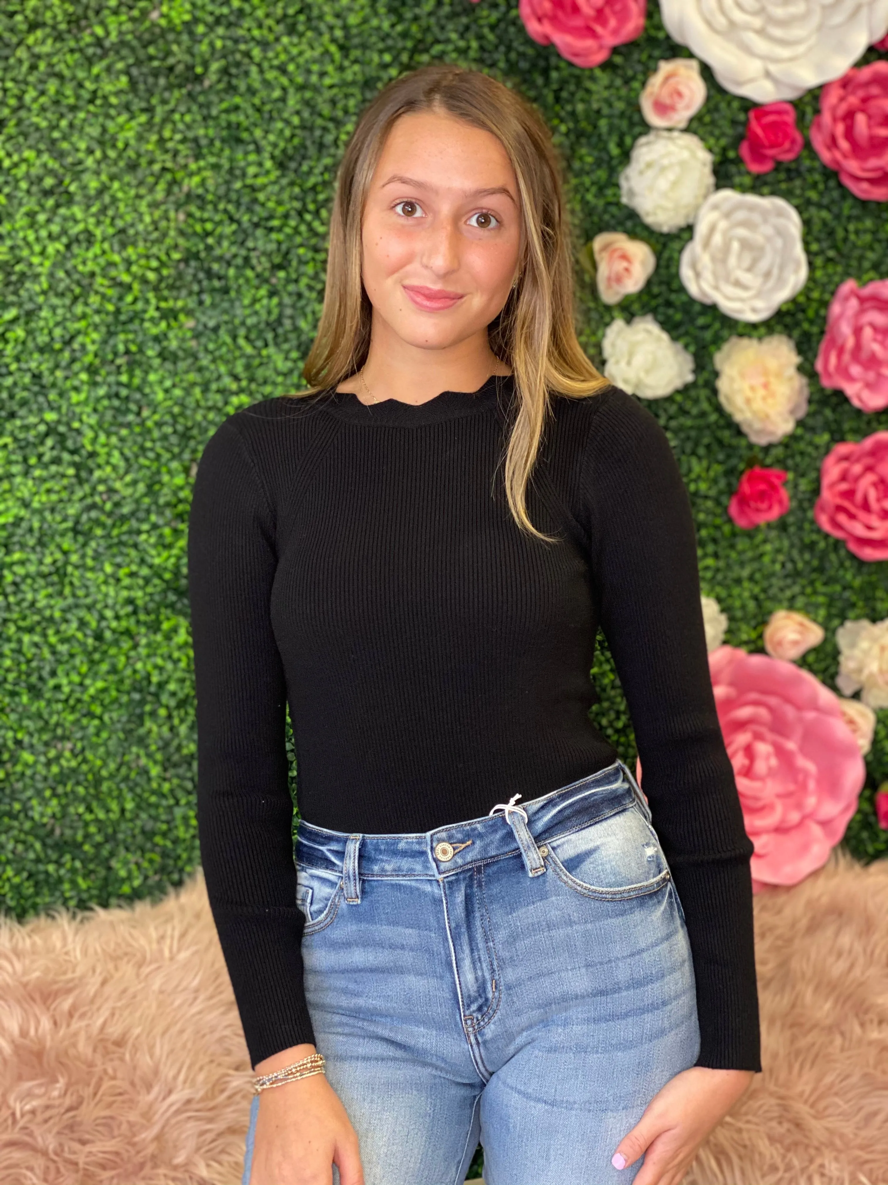 Sally Scalloped Mock Neck Bodysuit