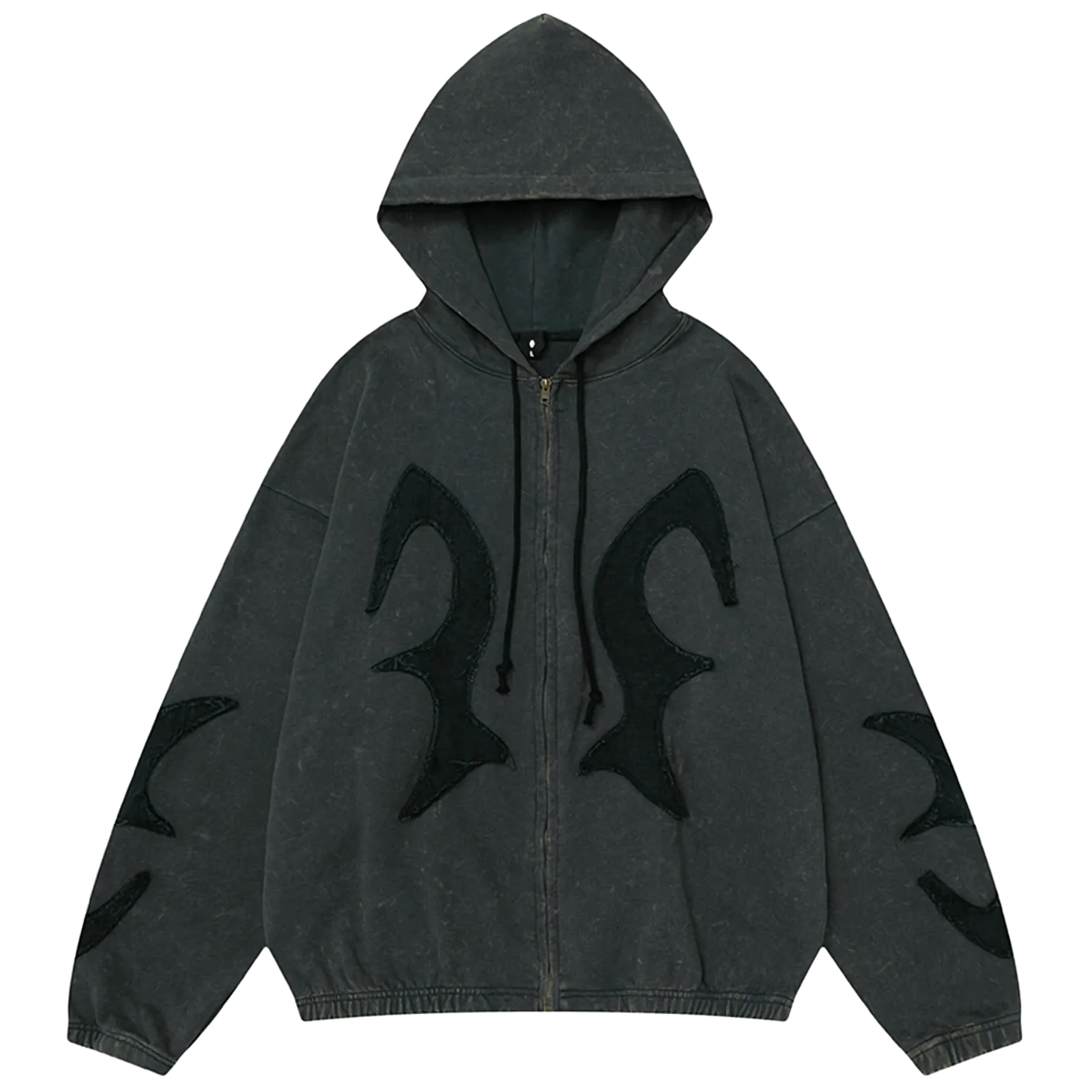 'Sandman' Rune Accent Oversized Zip-Up Hoodie